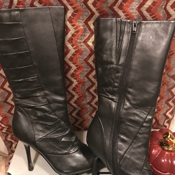 Black ALDO Sz 37 High Heel Pointed Toe Boots - Picture 2 of 5